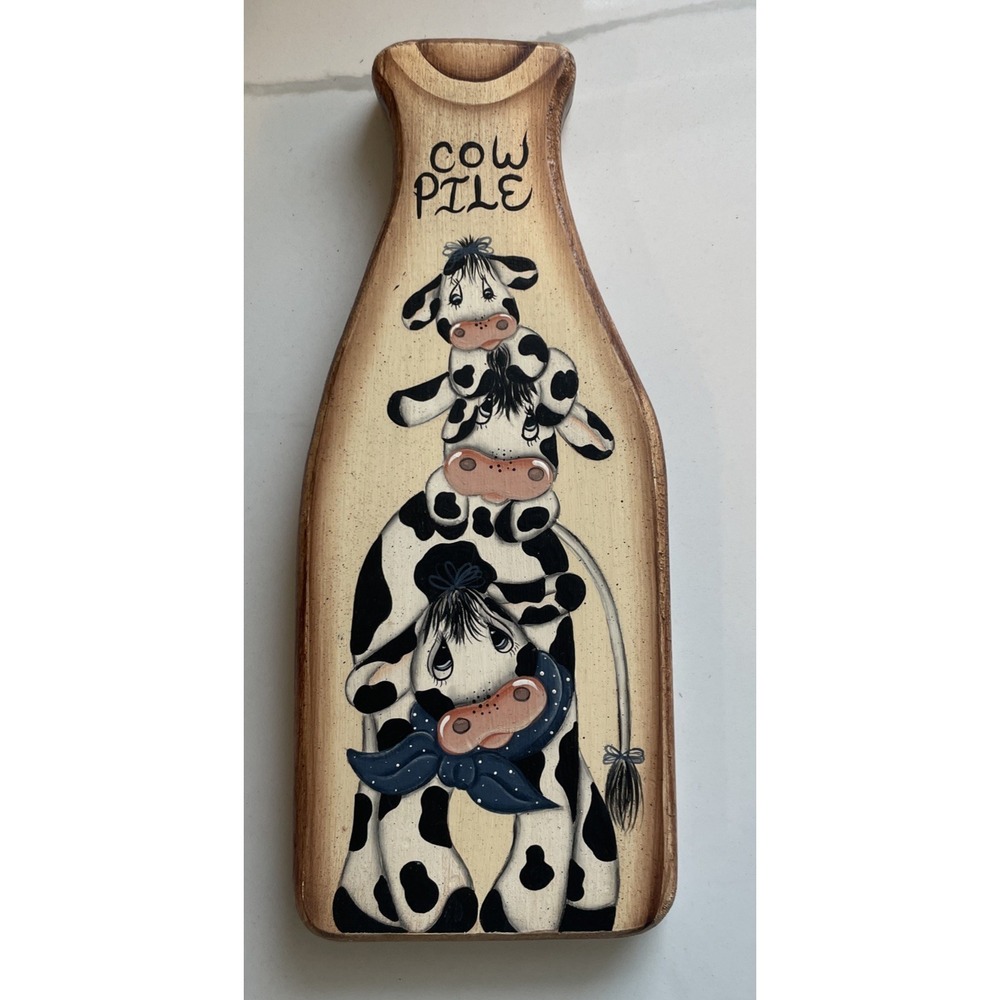 Dairy Milk Bottle Cow Pile Wood Painted Wall Hanging Gatinburg 1991 Farm